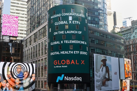 미국 나스닥 전광판에 실린 글로벌 X ETF 광고. 사진=미래에셋자산운용 제공