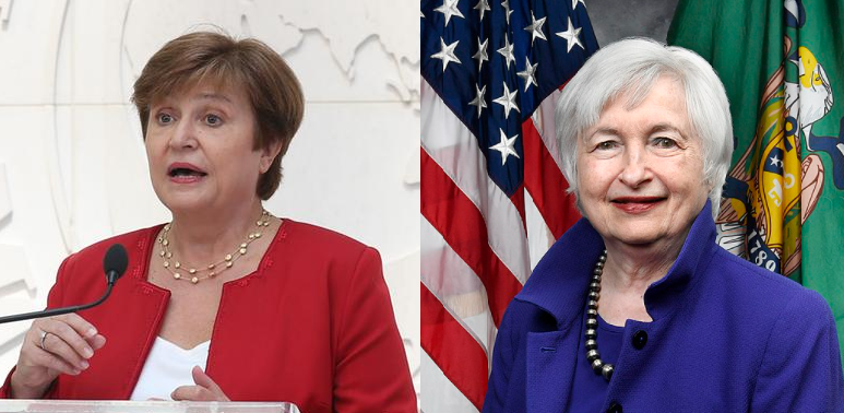 왼쪽부터 크리스탈리나 게오르기에바 국제통화기금(IMF) 총재, 재닛 옐런 미국 재무장관. 사진=구글 이미지 검색