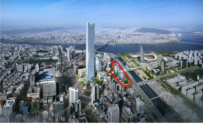 국제교류복합지구 지구단위계획 조감도. 빨간색으로 테두리를 친 부분이 서울의료원 부지. 서울시는 LH와 '임대주택'을, 강남구는 '글로벌 기업 유치용'으로 사용하겠다는 입장이다. 사진=서울시